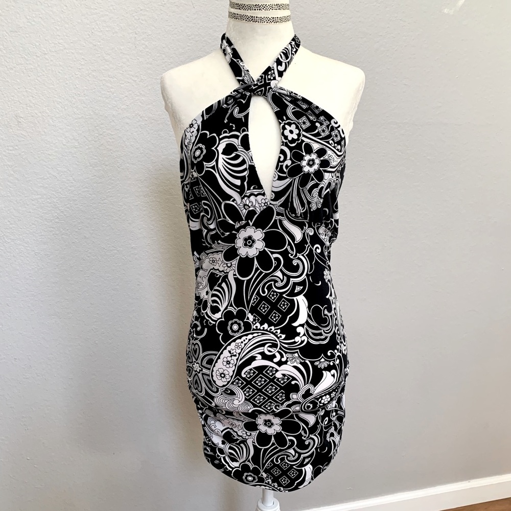 New Georgiou Studio Black White Halter Shirt Top S